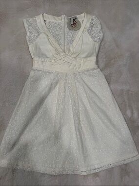 BCBGeneration Ivory Lace V-Neck Fit & Flare Mini Dress